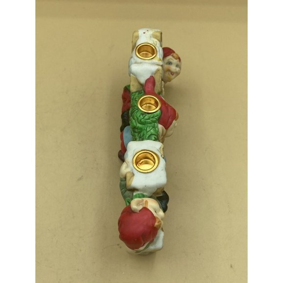 Robel Hall Ceramic JOY Christmas 3 Elves Pixies Candle Holder Vintage - Picture 7 of 10